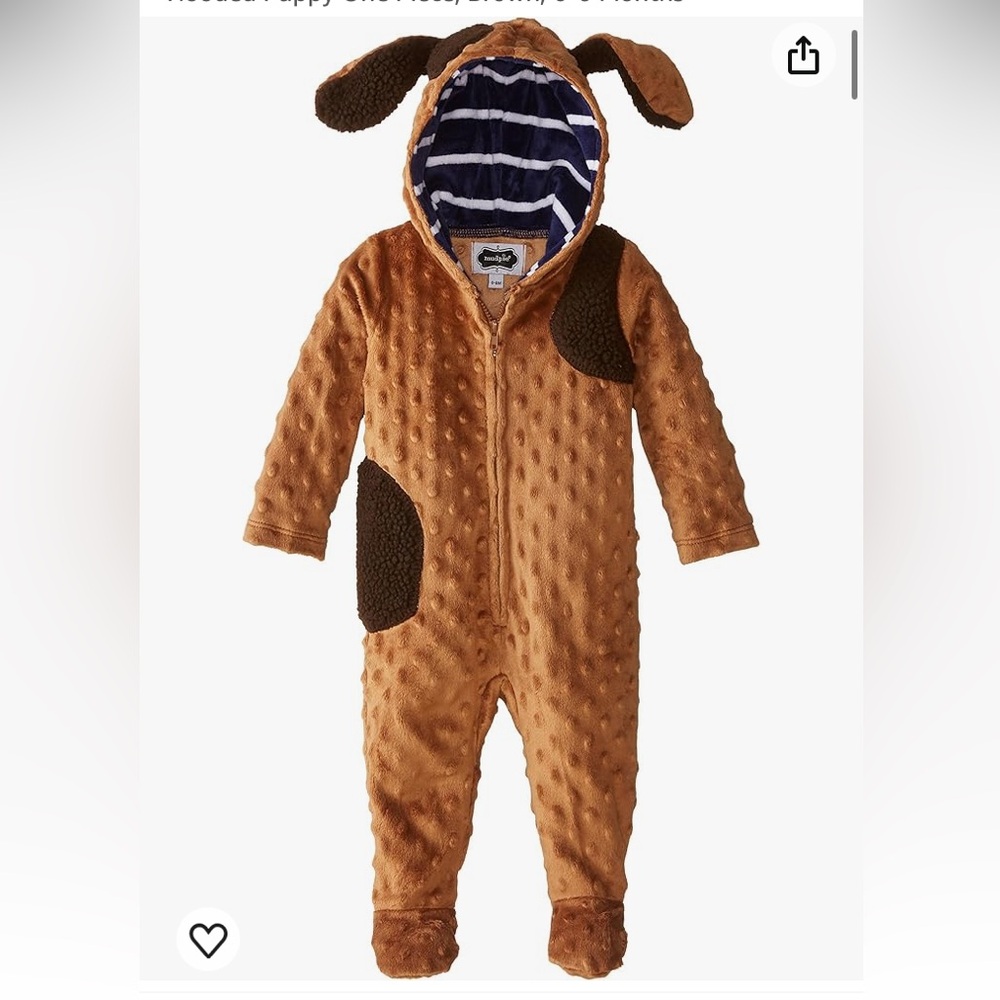 Mudpie minky hooded puppy dog romper 0/6m